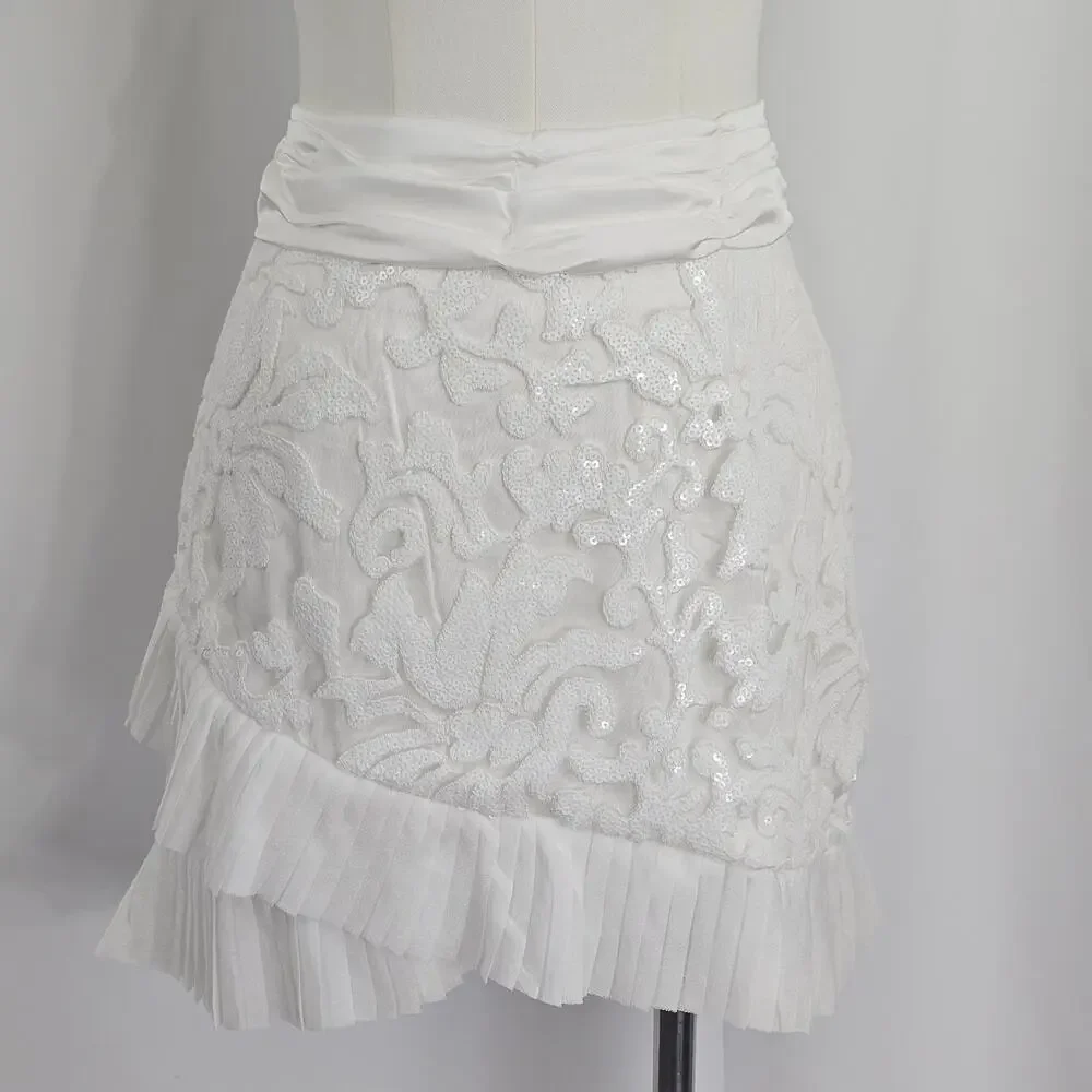 Naked Wardrobe The Statement White Sequin Ruffle Mini Skirt Women's Size M NWOTF - Picture 2 of 15
